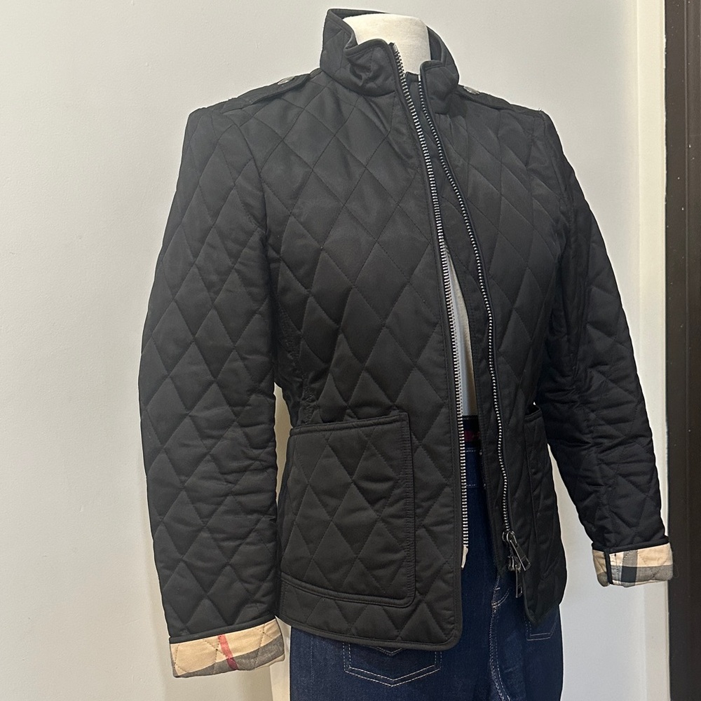Women Burberry Brit signature check Black Quilted Logo Jacket